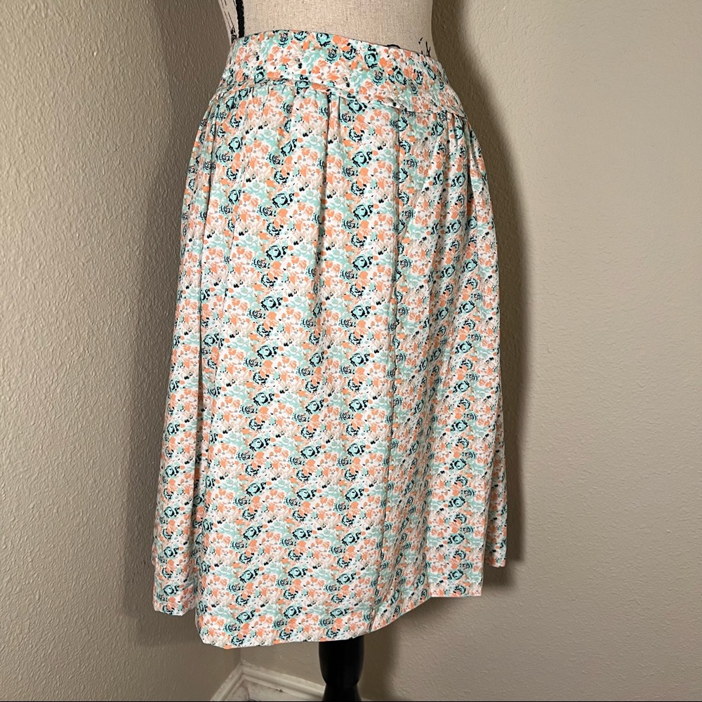Downeast Mint and Coral Floral A-Line Skirt Size S